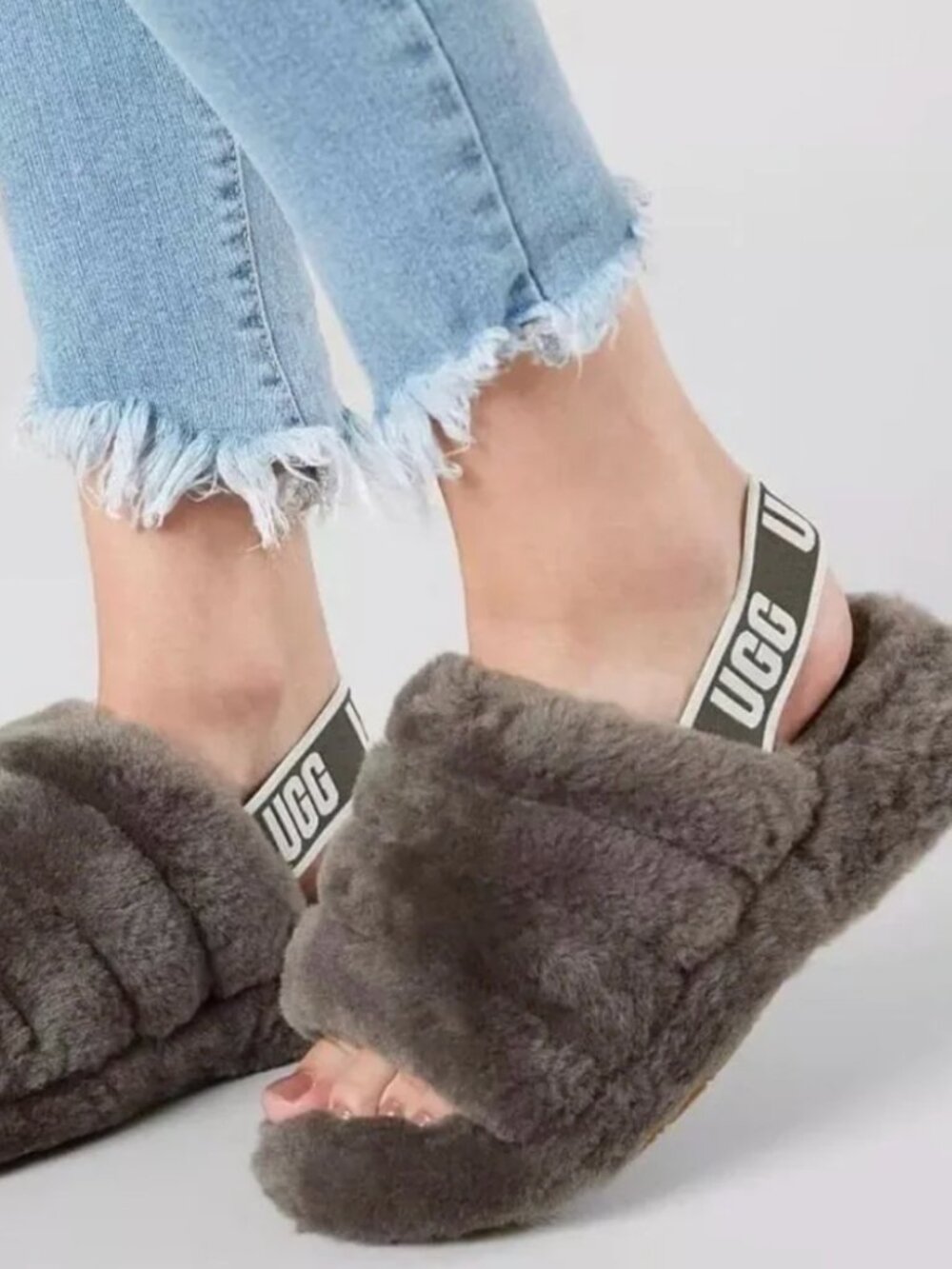 Grey Ugg Fluff Yeah Slippers